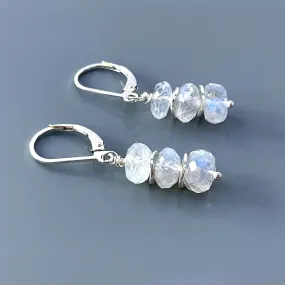 Blue Moonstone earrings dangle, Sterling Silver