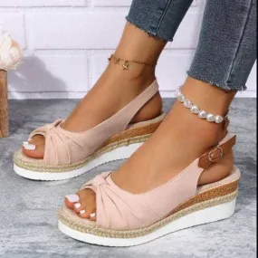 Bow Shoes Summer Peep Toe Platform Sandals Buckle Daily Casual Shoes