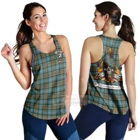 Brisbane Tartan Women's Racerback Tanks with Family Crest and Bearded Skull Holding Bottles of Whiskey