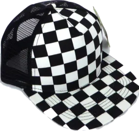 Children's Checkered Trucker SnapBack Hat in Black and White