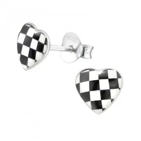 Children's Sterling Silver 'Checkered Heart' Stud Earrings