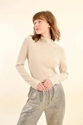 LONG-SLEEVED RIBBED KNIT SWEATER (Beige)