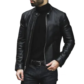 Mens Black Leather Cafe Racer Jacket